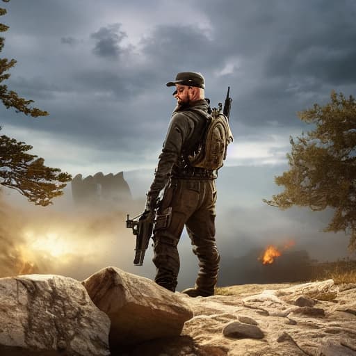  cod player hyperrealistic, full body, detailed clothing, highly detailed, cinematic lighting, stunningly beautiful, intricate, sharp focus, f/1. 8, 85mm, (centered image composition), (professionally color graded), ((bright soft diffused light)), volumetric fog, trending on instagram, trending on tumblr, HDR 4K, 8K