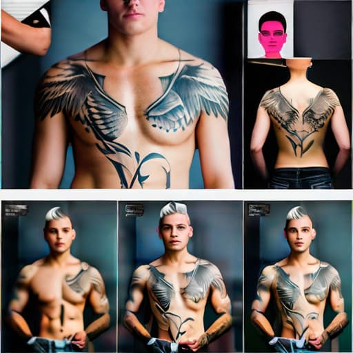  333 angel tattoo hyperrealistic, full body, detailed clothing, highly detailed, cinematic lighting, stunningly beautiful, intricate, sharp focus, f/1. 8, 85mm, (centered image composition), (professionally color graded), ((bright soft diffused light)), volumetric fog, trending on instagram, trending on tumblr, HDR 4K, 8K