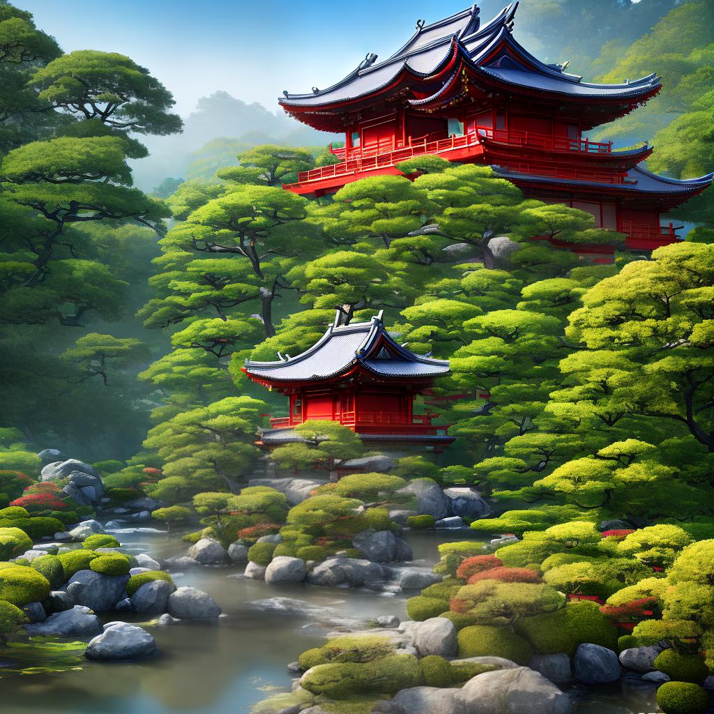  ((masterpiece)),(((best quality))), 8k, high detailed, ultra-detailed. A Chinese-style Japanese architecture with a tranquil garden. hyperrealistic, full body, detailed clothing, highly detailed, cinematic lighting, stunningly beautiful, intricate, sharp focus, f/1. 8, 85mm, (centered image composition), (professionally color graded), ((bright soft diffused light)), volumetric fog, trending on instagram, trending on tumblr, HDR 4K, 8K