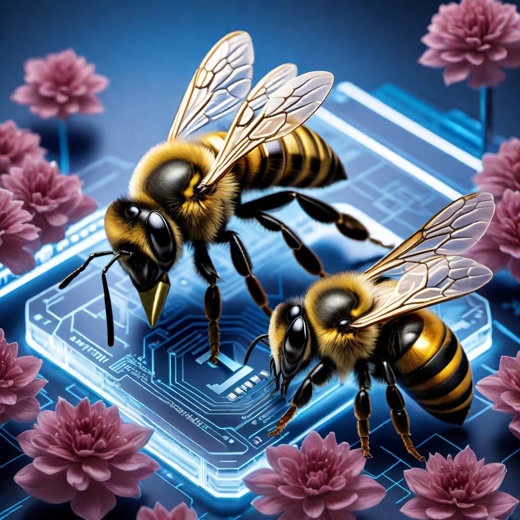  Design an image of a single golden and blue bee with intricately detailed wings that feature currency symbols, emphasizing its connection to wealth and digital finance. The bee is energetically delivering an Ethereum (ETH) coin into a stylish, futuristic hive that mirrors the secure and innovative aspects of blockchain technology. The hive's design should be a seamless blend of natural and technological motifs to illustrate the merger of the organic with the digital. In the image, the bee should be the focal point in an action-packed scene but with a clear emphasis on the bee’s mission. Incorporate the hashtag #ETH in a visually pleasing manner that highlights its relevance to the cryptocurrency conversation, ensuring the image is attract hyperrealistic, full body, detailed clothing, highly detailed, cinematic lighting, stunningly beautiful, intricate, sharp focus, f/1. 8, 85mm, (centered image composition), (professionally color graded), ((bright soft diffused light)), volumetric fog, trending on instagram, trending on tumblr, HDR 4K, 8K