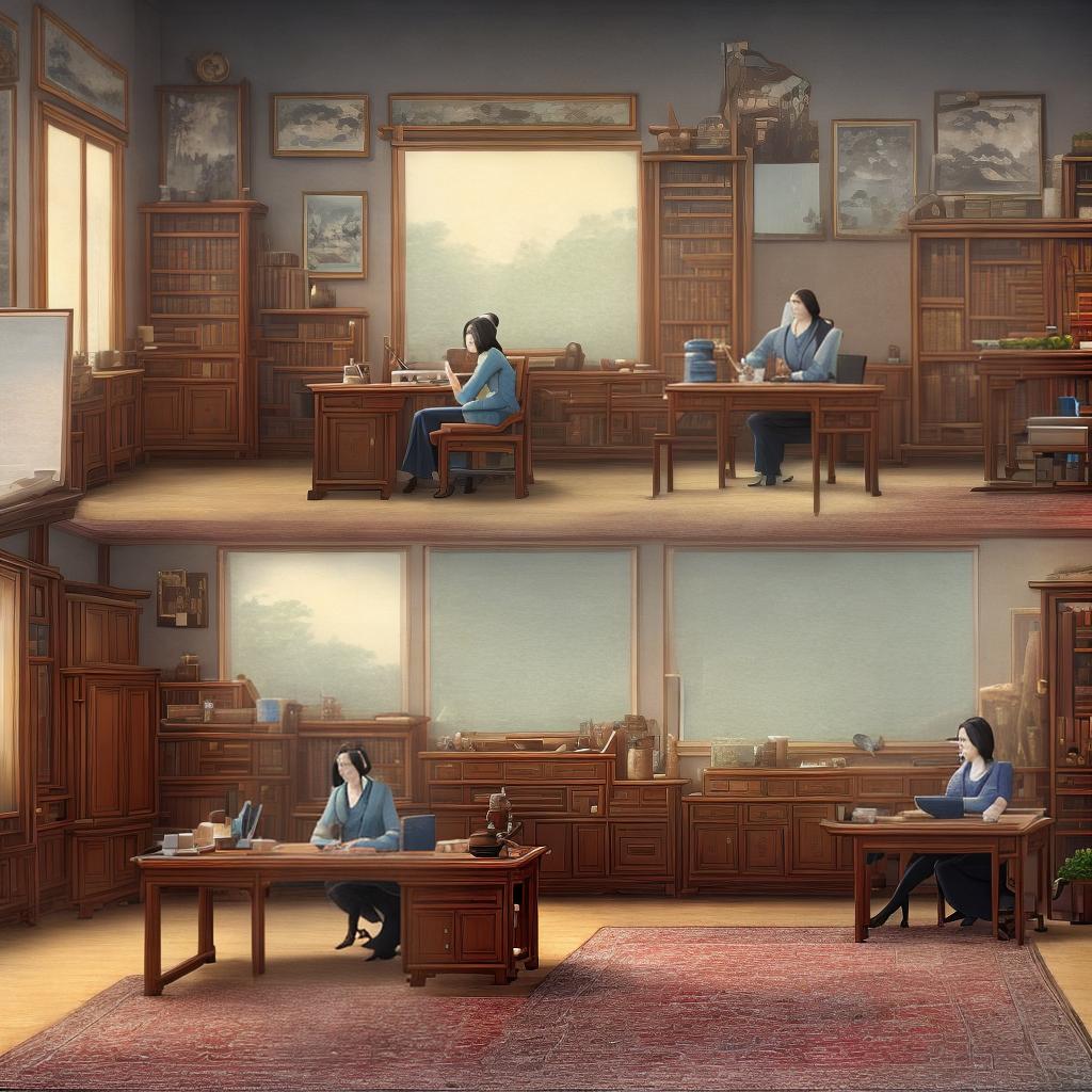  A masterpiece of Chinese traditional calligraphy in Kai script, with the best quality, 8k resolution, and high detail. The main subject is a girl sitting in a classroom. The scene includes a girl with black hair, writing calligraphy with a brush, (a traditional ink stone and brush holder) on a large piece of rice paper, in front of a (wooden desk) adorned with (ancient Chinese poetry) scrolls. The room is filled with soft natural light, coming from (paper windows), creating a serene atmosphere. hyperrealistic, full body, detailed clothing, highly detailed, cinematic lighting, stunningly beautiful, intricate, sharp focus, f/1. 8, 85mm, (centered image composition), (professionally color graded), ((bright soft diffused light)), volumetric fog, trending on instagram, trending on tumblr, HDR 4K, 8K