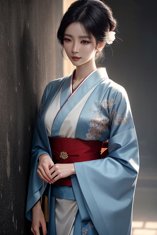  Portrait of a beautiful Asian woman, wearing a short low cut kimono, standing against a wall with ancient writing, sultry, buxom, gorgeous, best quality, 8k wallpaper, realistic photography hyperrealistic, full body, detailed clothing, highly detailed, cinematic lighting, stunningly beautiful, intricate, sharp focus, f/1. 8, 85mm, (centered image composition), (professionally color graded), ((bright soft diffused light)), volumetric fog, trending on instagram, trending on tumblr, HDR 4K, 8K