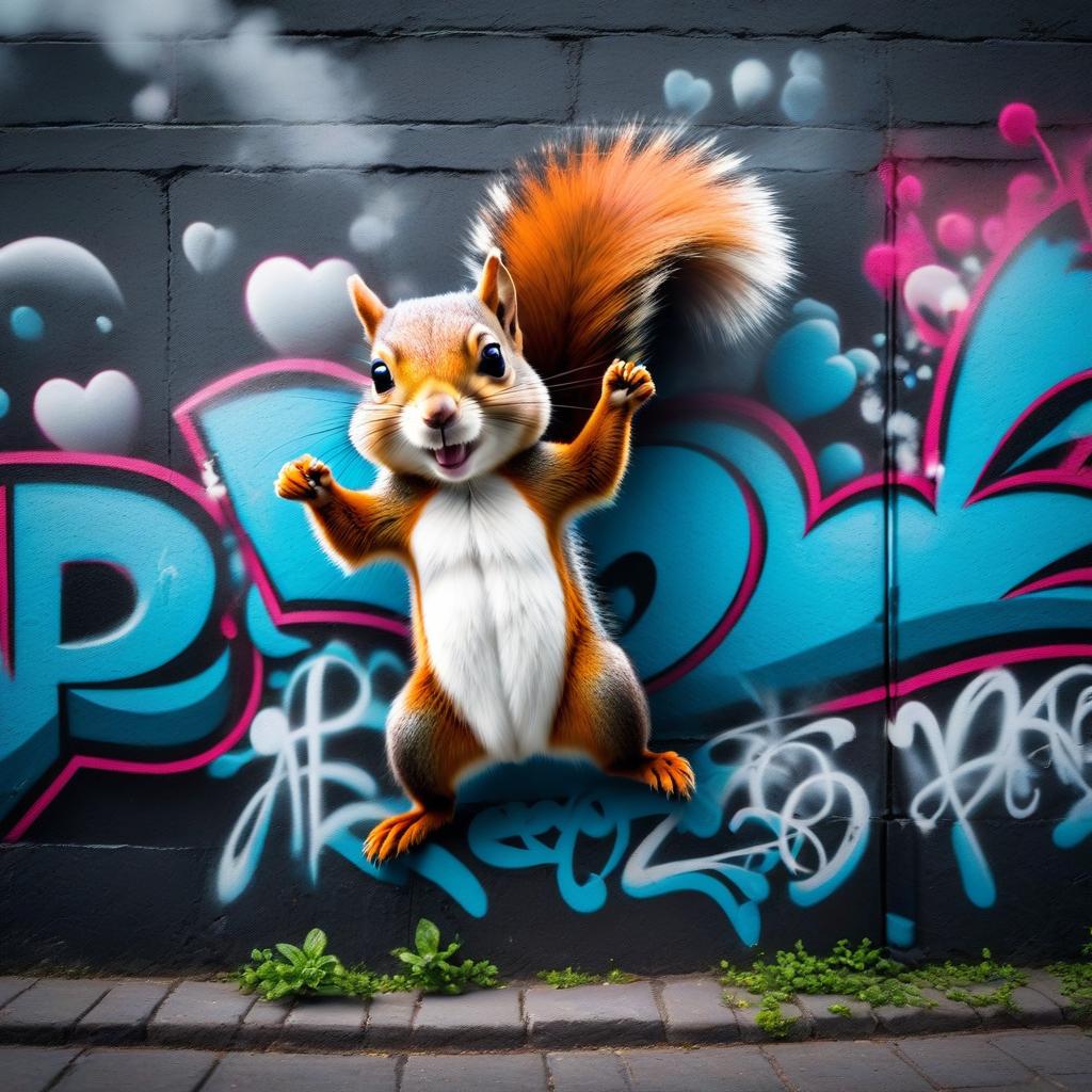  cinematic film still A wall with graffiti, an image of a dancing squirrel . shallow depth of field, vignette, highly detailed, high budget, bokeh, cinemascope, moody, epic, gorgeous, film grain, grainy hyperrealistic, full body, detailed clothing, highly detailed, cinematic lighting, stunningly beautiful, intricate, sharp focus, f/1. 8, 85mm, (centered image composition), (professionally color graded), ((bright soft diffused light)), volumetric fog, trending on instagram, trending on tumblr, HDR 4K, 8K