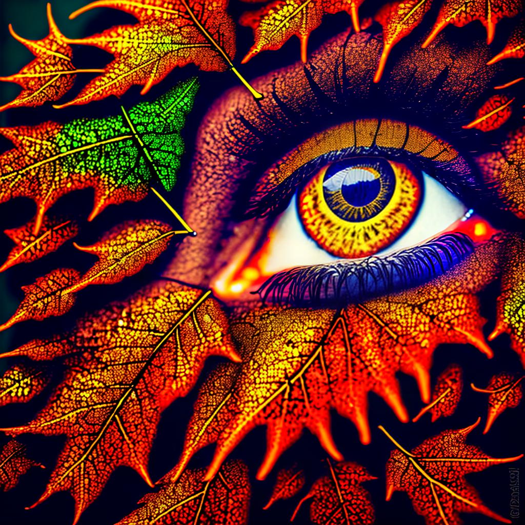 One eye sparkled with the vibrant colors of autumn leaves