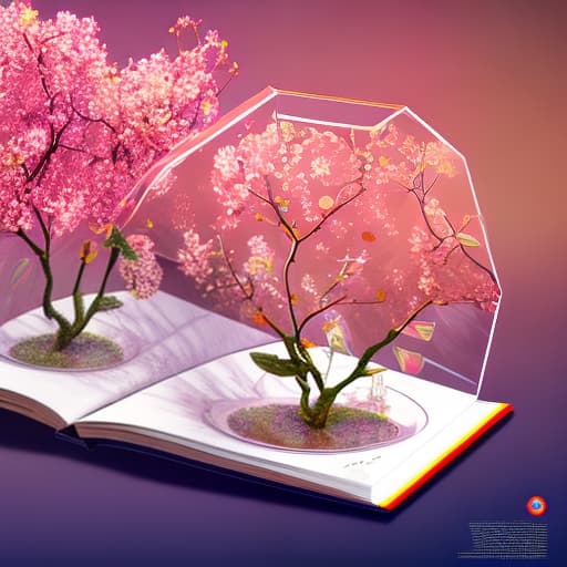 mdjrny-v4 style Cherry blossom , transparent, glass art, light colors, flowercore, acrylic glass, popup book, key lighting, wes anderson