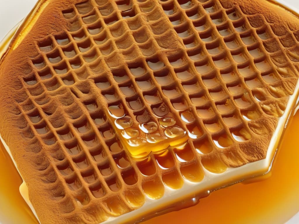  A closeup, ultradetailed image of a golden honeycomb dripping with ambercolored honey, set against a clean, white background. The hexagonal cells are glistening with the thick, sticky substance, showcasing the natural beauty and richness of pure bee honey. hyperrealistic, full body, detailed clothing, highly detailed, cinematic lighting, stunningly beautiful, intricate, sharp focus, f/1. 8, 85mm, (centered image composition), (professionally color graded), ((bright soft diffused light)), volumetric fog, trending on instagram, trending on tumblr, HDR 4K, 8K