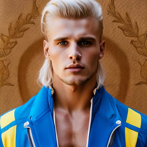 portrait+ style Russian queer fitness model blonde hunk dude face