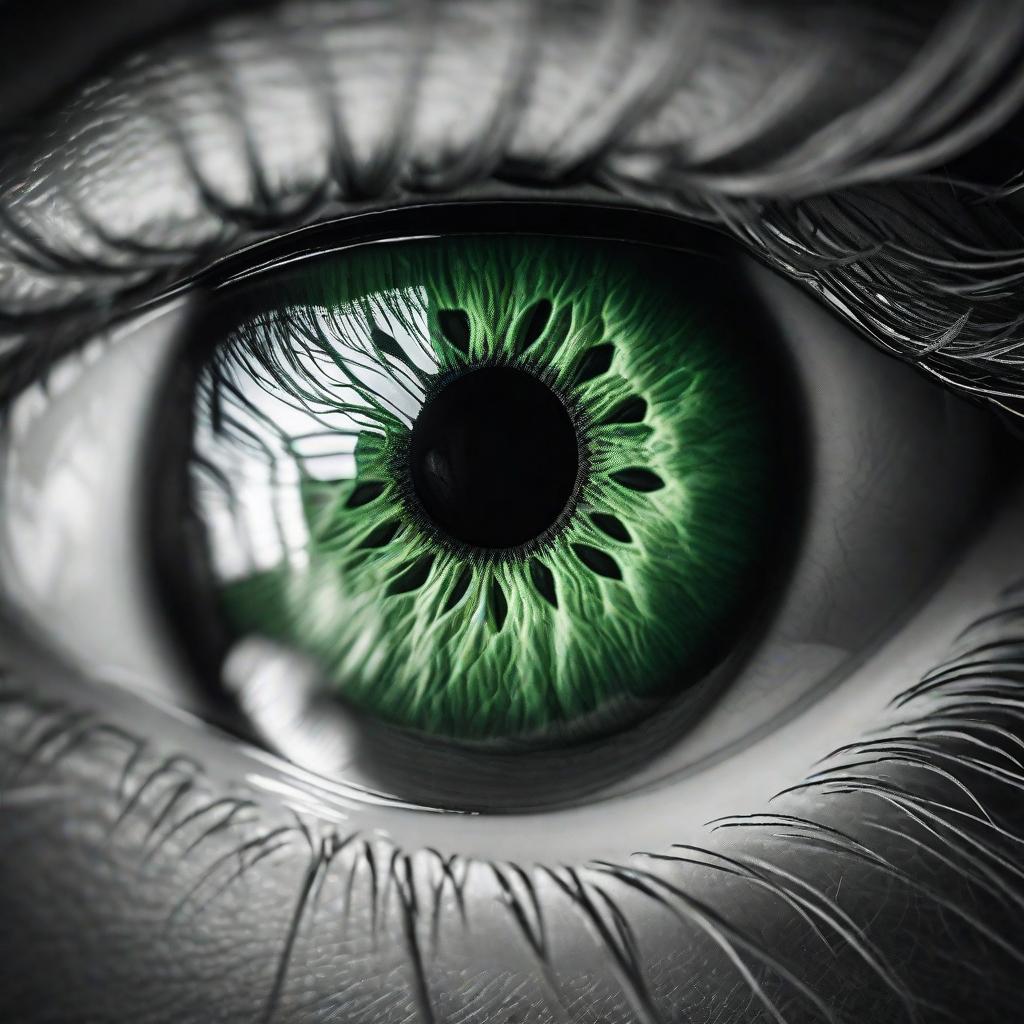  the giant green eyeball in the sky black and white background vision exceptional hyperrealistic, full body, detailed clothing, highly detailed, cinematic lighting, stunningly beautiful, intricate, sharp focus, f/1. 8, 85mm, (centered image composition), (professionally color graded), ((bright soft diffused light)), volumetric fog, trending on instagram, trending on tumblr, HDR 4K, 8K