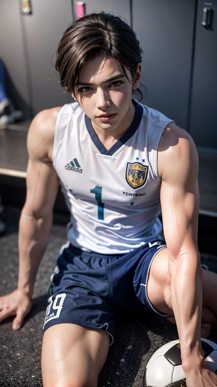  ultra high res, (photorealistic:1.4), raw photo, (realistic face), realistic eyes, (realistic skin), <lora:XXMix9_v20LoRa:0.8>, handsome, (male:2), (young soccer players:1.3), (pompadour:1.1), (white briefs:1.3), (sleeveless:1.2), spike shoes, (soccer shin guards:1.3), young, , (torn blue and white stripes uniform:1.1), sitting posture, (spread legs:1.1), real skin, (sexy posing:1.3), hot guy, (muscular:1.3), (naked:1.1), (bulge:1.1), trained calves, thigh, realistic, lifelike, high quality, photos taken with a single-lens reflex camera, (looking at the camera:1.2), (locker room:1.1)