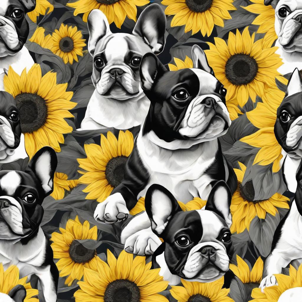  masterpiece, best quality, Black and white Cute french bulldog stunning sunflowers ,