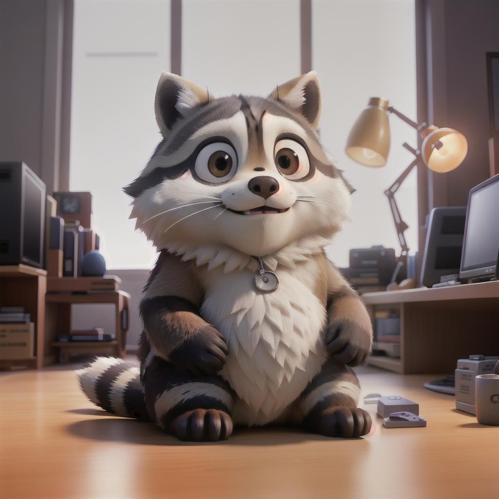  raccoon sitting in gaming chair front a computer on desktop, ((semi anthropomorphic)),(full body), tail, belly, sitting, fat, (chubby), (((white background))), solo, desktop, gaming chair, side view,  [[[clothes]]] hyperrealistic, full body, detailed clothing, highly detailed, cinematic lighting, stunningly beautiful, intricate, sharp focus, f/1. 8, 85mm, (centered image composition), (professionally color graded), ((bright soft diffused light)), volumetric fog, trending on instagram, trending on tumblr, HDR 4K, 8K