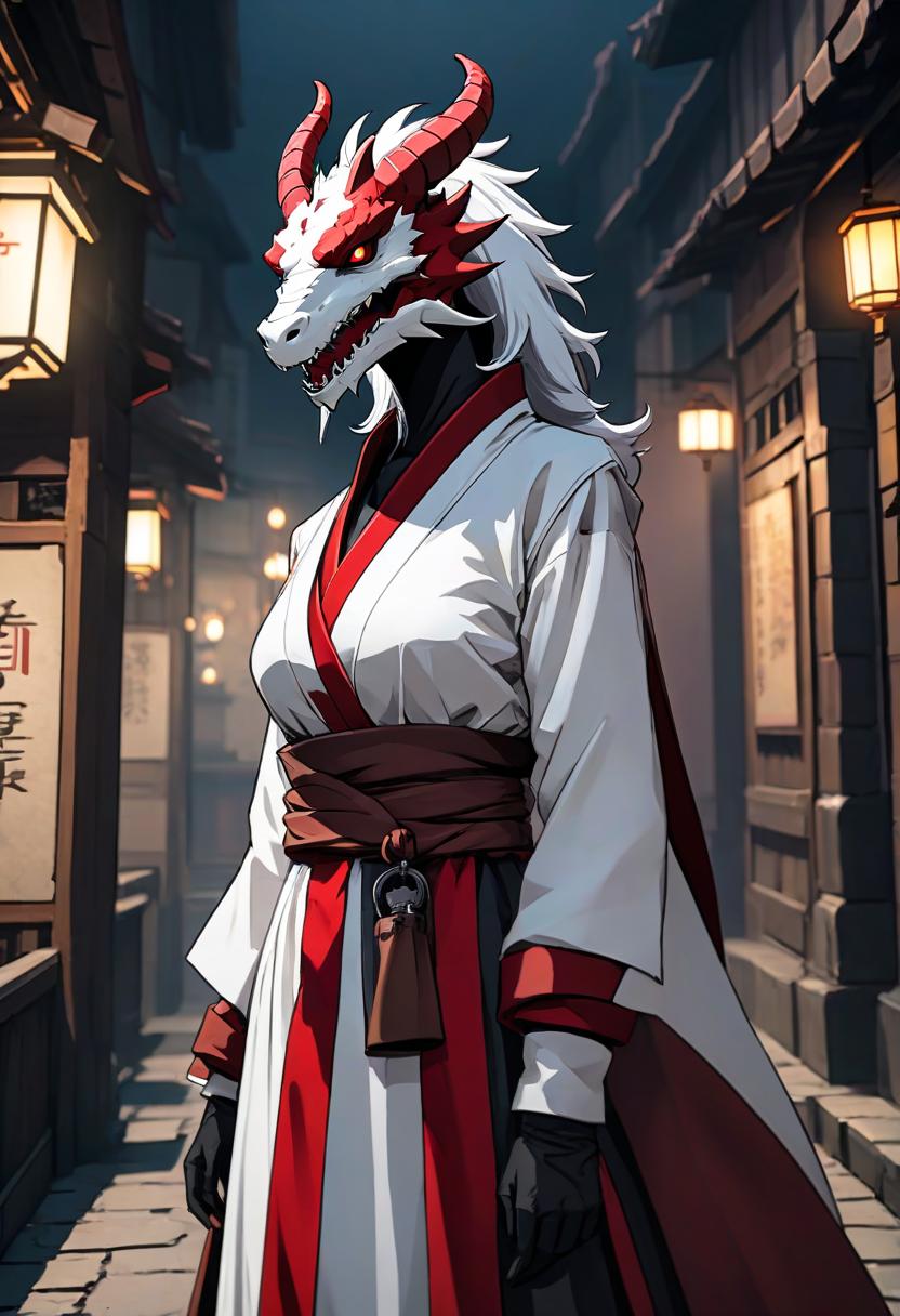  anime artwork Calm environment medeval city, Dragon head, Female white dragonborn, with steak in hends, wearing a monk robe, Darkest dungeon style, d&d, aged black red paper, lonely, full body, more realistic style, . anime style, key visual, vibrant, studio anime, highly detailed hyperrealistic, full body, detailed clothing, highly detailed, cinematic lighting, stunningly beautiful, intricate, sharp focus, f/1. 8, 85mm, (centered image composition), (professionally color graded), ((bright soft diffused light)), volumetric fog, trending on instagram, trending on tumblr, HDR 4K, 8K