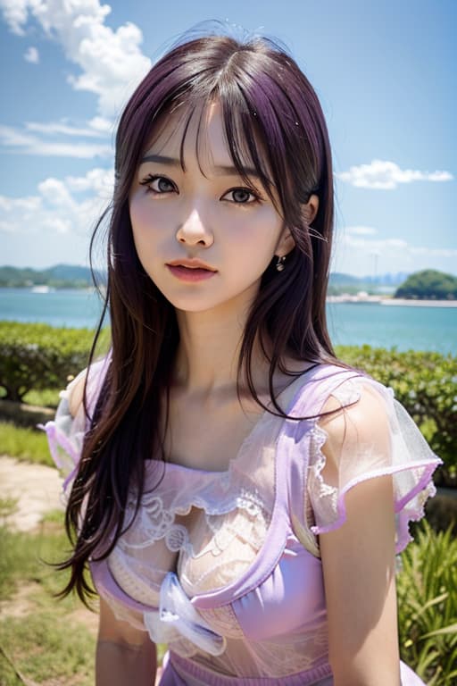  G cup, light purple dress, (Masterpiece, BestQuality:1.3), (ultra detailed:1.2), (hyperrealistic:1.3), (RAW photo:1.2),High detail RAW color photo, professional photograph, (Photorealistic:1.4), (realistic:1.4), ,professional lighting, (japanese), beautiful face, (realistic face)