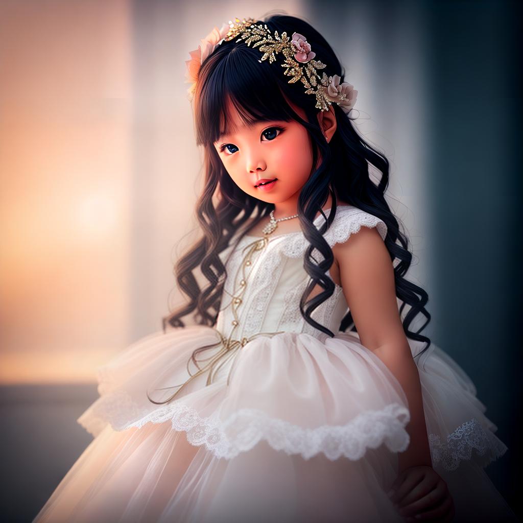  Little girl with long light curls hyperrealistic, full body, detailed clothing, highly detailed, cinematic lighting, stunningly beautiful, intricate, sharp focus, f/1. 8, 85mm, (centered image composition), (professionally color graded), ((bright soft diffused light)), volumetric fog, trending on instagram, trending on tumblr, HDR 4K, 8K