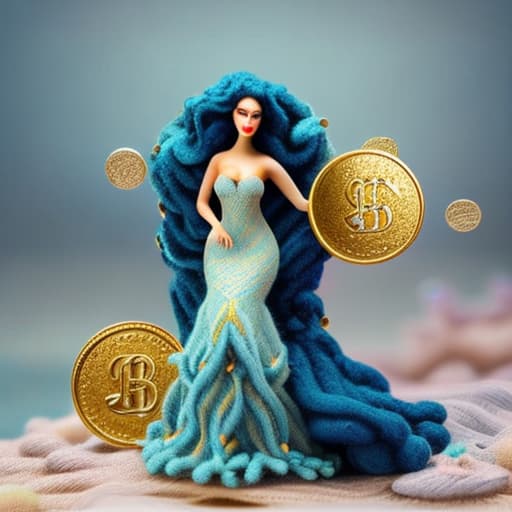 woolitize a mermaid swimming among many gold coins and pearls hyperrealistic, full body, detailed clothing, highly detailed, cinematic lighting, stunningly beautiful, intricate, sharp focus, f/1. 8, 85mm, (centered image composition), (professionally color graded), ((bright soft diffused light)), volumetric fog, trending on instagram, trending on tumblr, HDR 4K, 8K