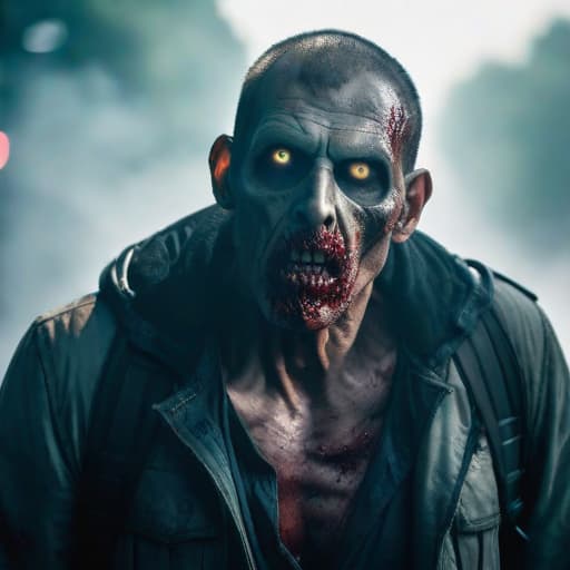  Zombie hyperrealistic, full body, detailed clothing, highly detailed, cinematic lighting, stunningly beautiful, intricate, sharp focus, f/1. 8, 85mm, (centered image composition), (professionally color graded), ((bright soft diffused light)), volumetric fog, trending on instagram, trending on tumblr, HDR 4K, 8K