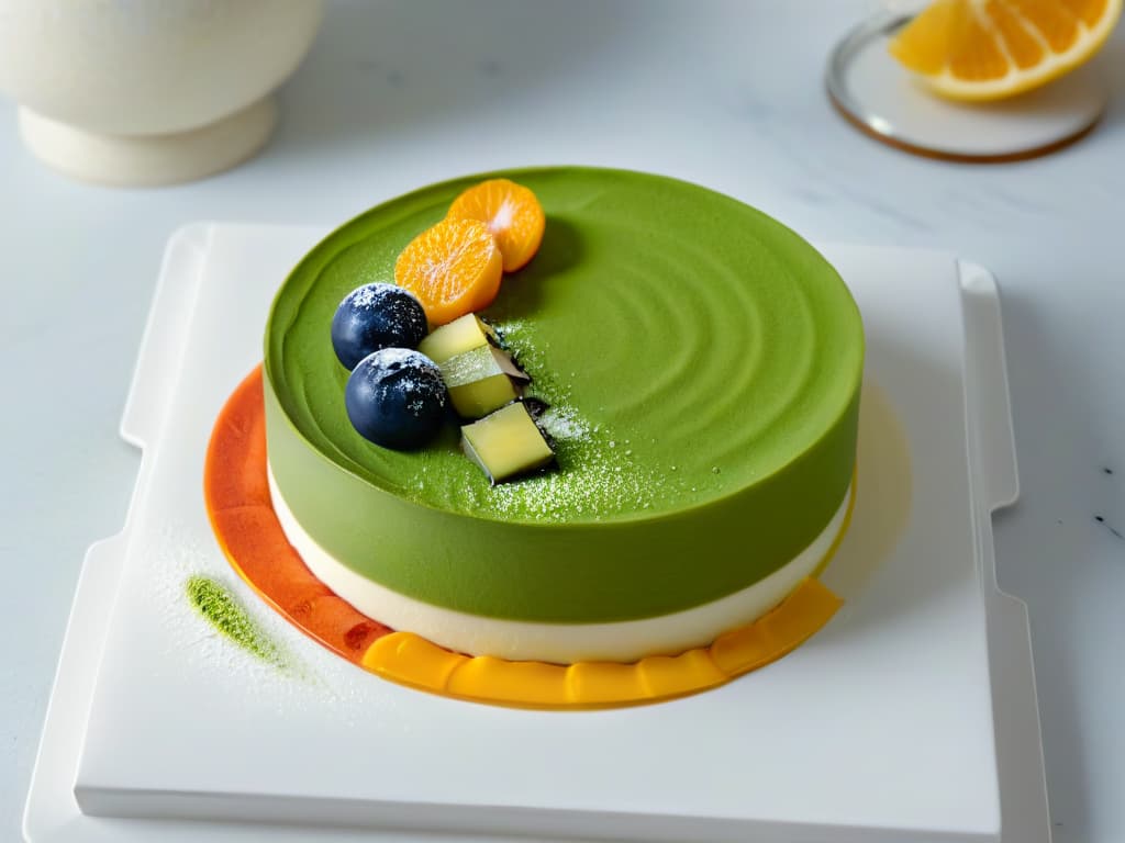  An ultradetailed image of a delicate, intricately crafted dessert plate featuring a fusion of unexpected flavors and textures. A stunning, minimalist presentation with a balance of vibrant colors and subtle accents, showcasing a unique pairing of ingredients like matcha green tea and yuzu citrus, set against a sleek, modern backdrop. Every element meticulously arranged to evoke a sense of artistry and innovation in pastry pairing. hyperrealistic, full body, detailed clothing, highly detailed, cinematic lighting, stunningly beautiful, intricate, sharp focus, f/1. 8, 85mm, (centered image composition), (professionally color graded), ((bright soft diffused light)), volumetric fog, trending on instagram, trending on tumblr, HDR 4K, 8K