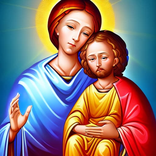 portrait+ style "Mary and Jesus in the sky. Art radiating perpetual sunshine."