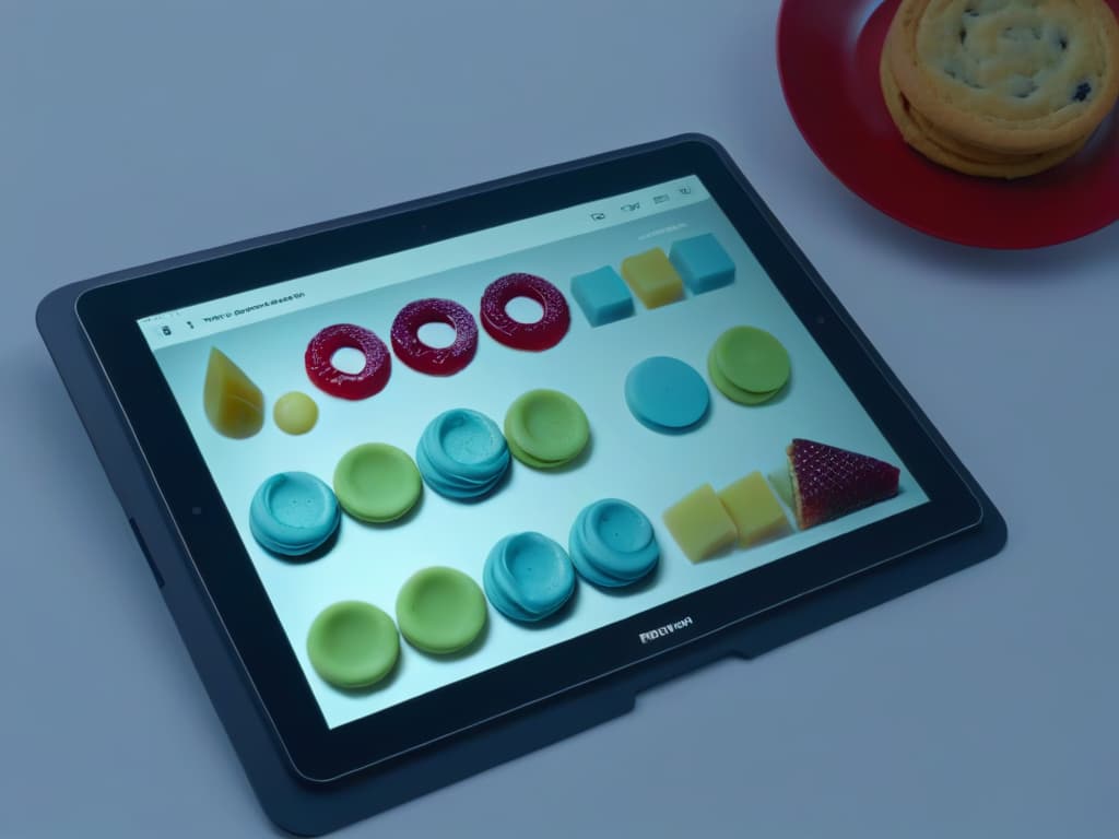  A minimalist and sleek image of a futuristic dessert design app interface displayed on a cuttingedge tablet screen. The interface showcases a userfriendly layout with vibrant pastel color palettes, innovative dessert templates, and hightech design tools, embodying the seamless fusion of pastry artistry with modern technology. The overall aesthetic is clean, sophisticated, and visually captivating, appealing to both dessert enthusiasts and techsavvy individuals alike. hyperrealistic, full body, detailed clothing, highly detailed, cinematic lighting, stunningly beautiful, intricate, sharp focus, f/1. 8, 85mm, (centered image composition), (professionally color graded), ((bright soft diffused light)), volumetric fog, trending on instagram, trending on tumblr, HDR 4K, 8K