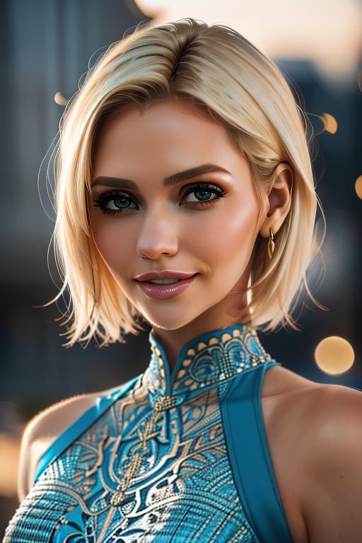  1girl,1girl,blonde short hair,straight hair,upper body shot,shirt,smile hyperrealistic, full body, detailed clothing, highly detailed, cinematic lighting, stunningly beautiful, intricate, sharp focus, f/1. 8, 85mm, (centered image composition), (professionally color graded), ((bright soft diffused light)), volumetric fog, trending on instagram, trending on tumblr, HDR 4K, 8K