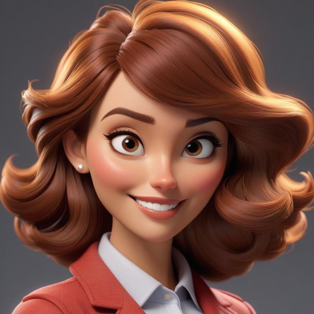  professional 3d model Draw a woman in Pixar style: she's very cute. Her straight, brown hair frames her face. She is smiling. . octane render, highly detailed, volumetric, dramatic lighting hyperrealistic, full body, detailed clothing, highly detailed, cinematic lighting, stunningly beautiful, intricate, sharp focus, f/1. 8, 85mm, (centered image composition), (professionally color graded), ((bright soft diffused light)), volumetric fog, trending on instagram, trending on tumblr, HDR 4K, 8K