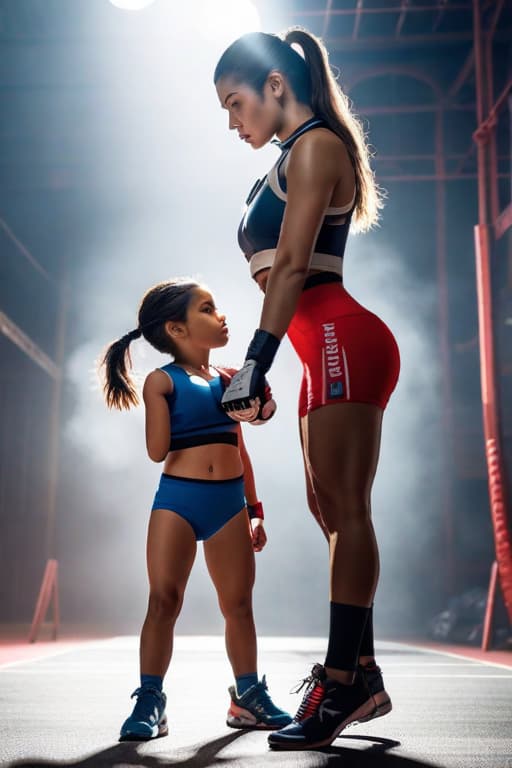  RAW Photo tall athletic Young woman fights a Small weak woman hyperrealistic, full body, detailed clothing, highly detailed, cinematic lighting, stunningly beautiful, intricate, sharp focus, f/1. 8, 85mm, (centered image composition), (professionally color graded), ((bright soft diffused light)), volumetric fog, trending on instagram, trending on tumblr, HDR 4K, 8K