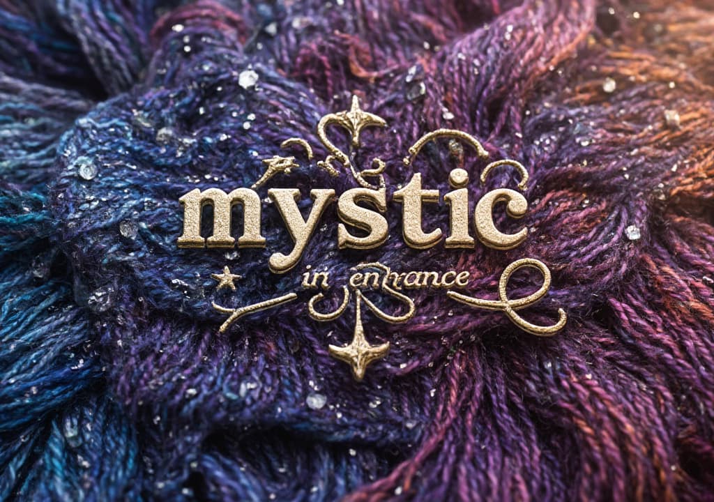  good quality, high quality, a fantastic yarn logo of text "mystic in enhanceai"