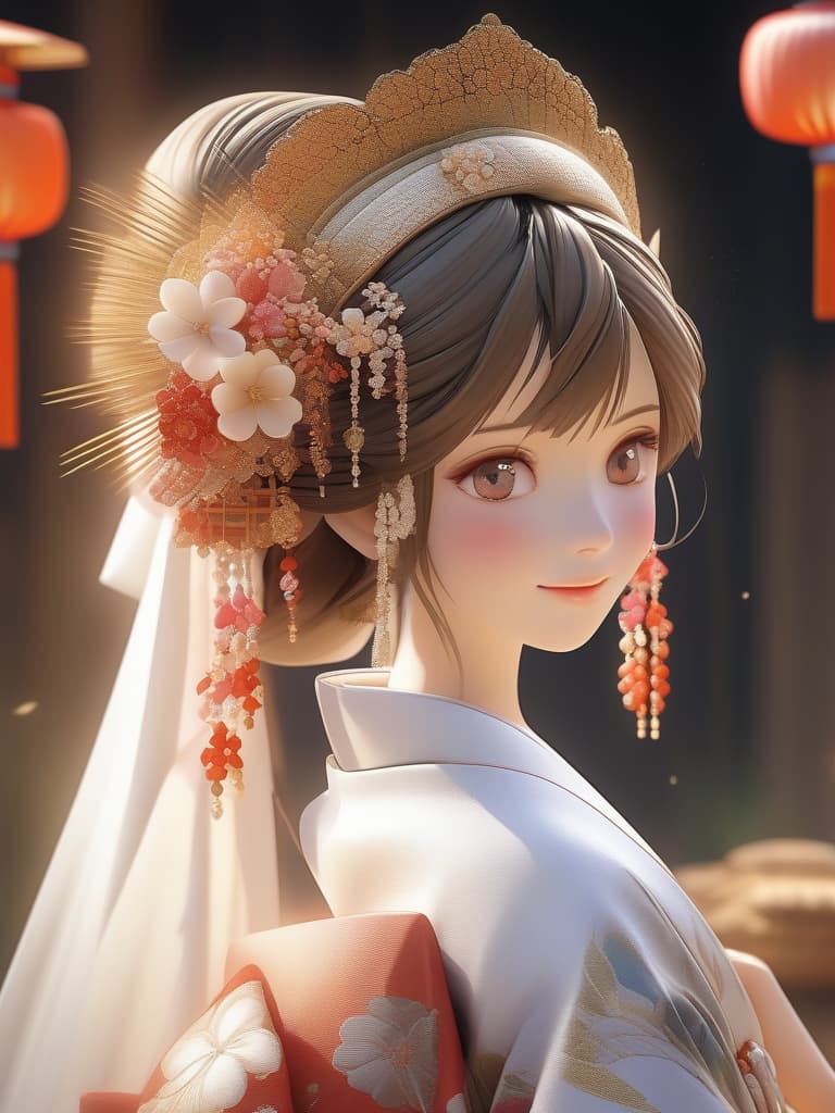  Masterpiece, Japanese Bride, Traditional White Kimono/White Kimono Called, TSUNO KAKUSHI KUSHI HEADDRESS, with the Bridal Topknot Showing., masterpiece, best quality,8k,ultra detailed,high resolution,an extremely delicate and beautiful,hyper detail