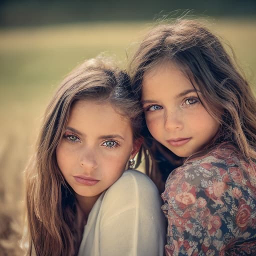 portrait+ style niña en el campo con su amiga en California del año 1846s