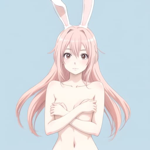  perfect bunny anime girl with pink hair with no clothes on with perfect and