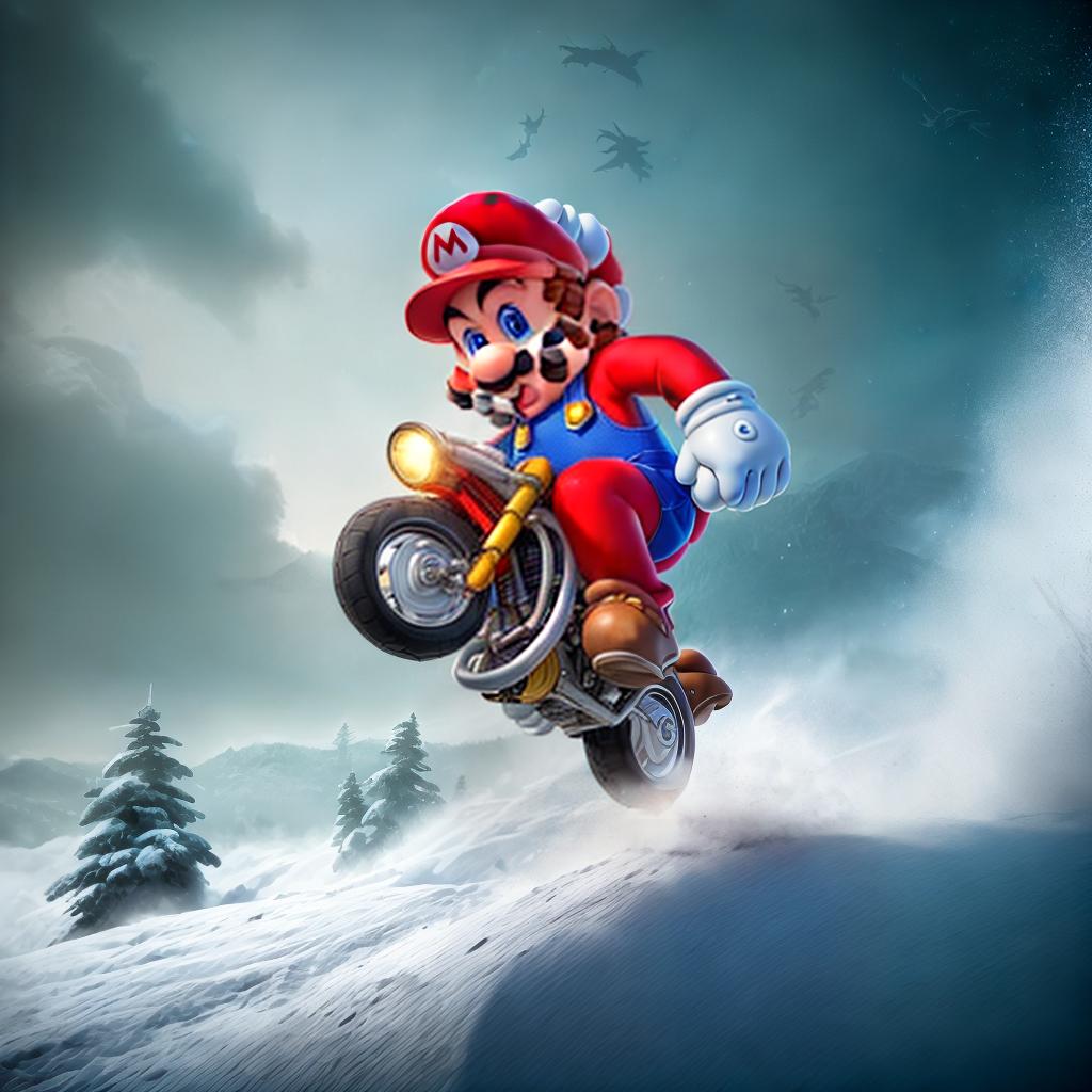  a shot from the game Mario, mario jumping over a dragon, whiteout aesthetic --ar 21:9 --style raw ,highly detailed, cinematic lighting, stunningly beautiful, intricate, sharp focus, f1. 8, 85mm, (centered image composition), (professionally color graded), ((bright soft diffused light)), volumetric fog, trending on instagram, trending on tumblr, HDR 4K, 8K