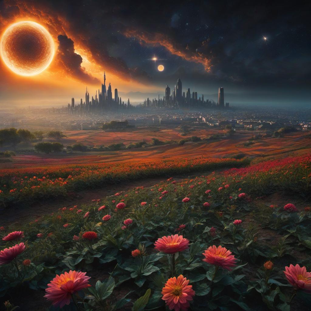  (stylized by Tomasz Alen Kopera:1.3) , dark art, dense flower field and Perseid meteor in background, landscape of a (Barcelona:1.2) , very Bizarre and 1600'S, Hurricane, Glitchcore, Amaro, layered textures, ornate, intricate artistic color, complimentary colors, very inspirational, atmosphere, fine artistic composition, sunny, theatrical hyperrealistic, full body, detailed clothing, highly detailed, cinematic lighting, stunningly beautiful, intricate, sharp focus, f/1. 8, 85mm, (centered image composition), (professionally color graded), ((bright soft diffused light)), volumetric fog, trending on instagram, trending on tumblr, HDR 4K, 8K