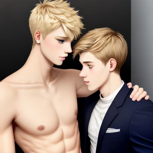  a guy blond and short with his boyfriend tall and dark haird