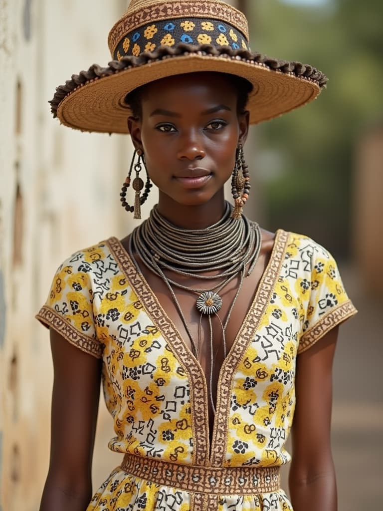  this prompt calls for an editorial photography shoot that focuses on african style, which is characterized by its rich colors, tribal patterns, natural materials, and cultural motifs. the images should capture the essence of this design style, highlighting its unique elements and vibrant aesthetic.