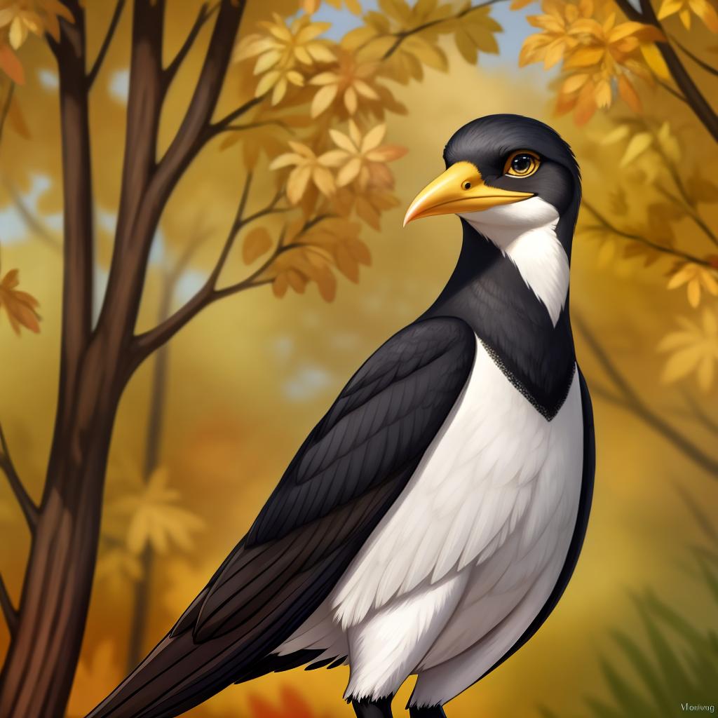  yellow billed magpie, open eyes, digital art, masterpiece, 4k, fine details,