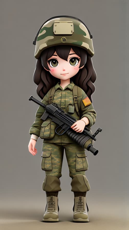  Full body three-headed U.S. soldier full equipment machine gun camouflage clothing girl cute