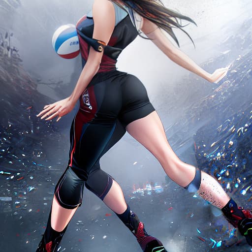  girl playing volleyball hyperrealistic, full body, detailed clothing, highly detailed, cinematic lighting, stunningly beautiful, intricate, sharp focus, f/1. 8, 85mm, (centered image composition), (professionally color graded), ((bright soft diffused light)), volumetric fog, trending on instagram, trending on tumblr, HDR 4K, 8K