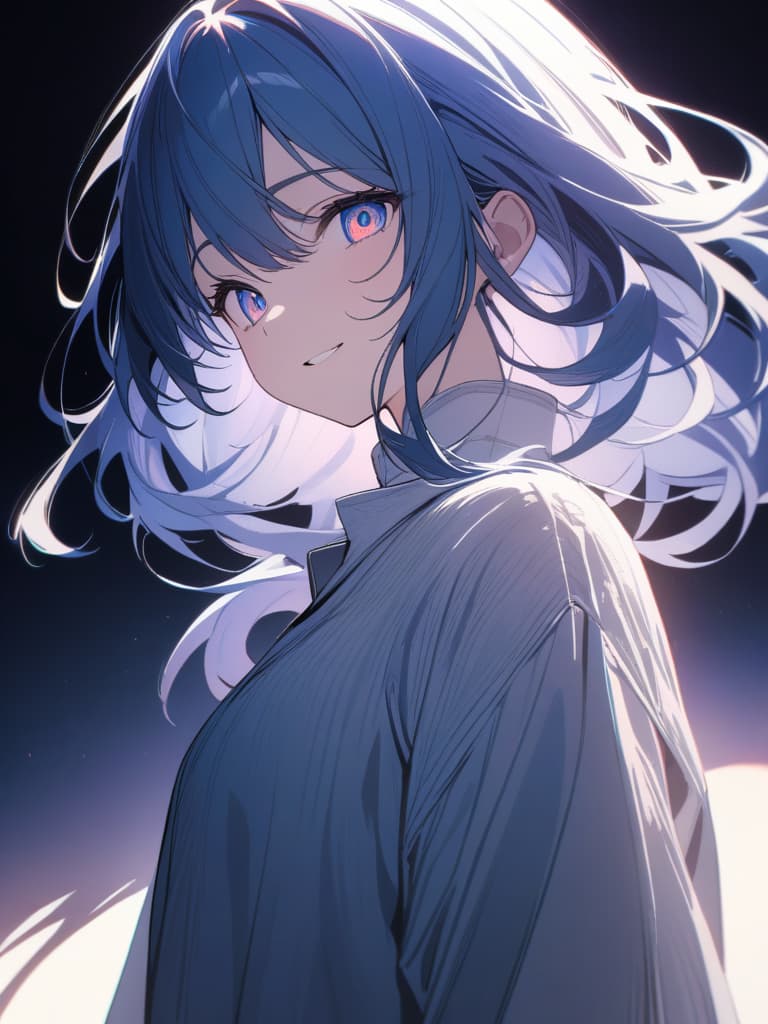  a beautiful blue haired girl,long messy hair,ultra detailed,best shadow,beautiful detailed deep rainbow eyes,cute and beautiful face,shy smile,white shirt,upper body view,colorful,(masterpiece:1.2),(best quality:1.2),detailed background,high contrast,(best illumination,an extremely delicate and beautiful),((cinematic light)),hyper detail,dramatic light,intricate details,8k,anime,very aesthetic,, masterpiece, best quality,8k,ultra detailed,high resolution,an extremely delicate and beautiful,hyper detail