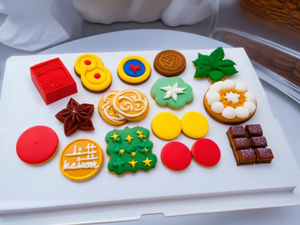  A minimalist, ultradetailed image of various traditional cookies from around the world beautifully arranged on a sleek, modern serving platter. Each cookie is intricately decorated and represents a different country, showcasing the diverse flavors and designs found at cultural festivals globally. The image is captured with such clarity that every intricate detail, from the delicate icing to the subtle texture of each cookie, is vividly displayed in stunning 8K resolution. hyperrealistic, full body, detailed clothing, highly detailed, cinematic lighting, stunningly beautiful, intricate, sharp focus, f/1. 8, 85mm, (centered image composition), (professionally color graded), ((bright soft diffused light)), volumetric fog, trending on instagram, trending on tumblr, HDR 4K, 8K