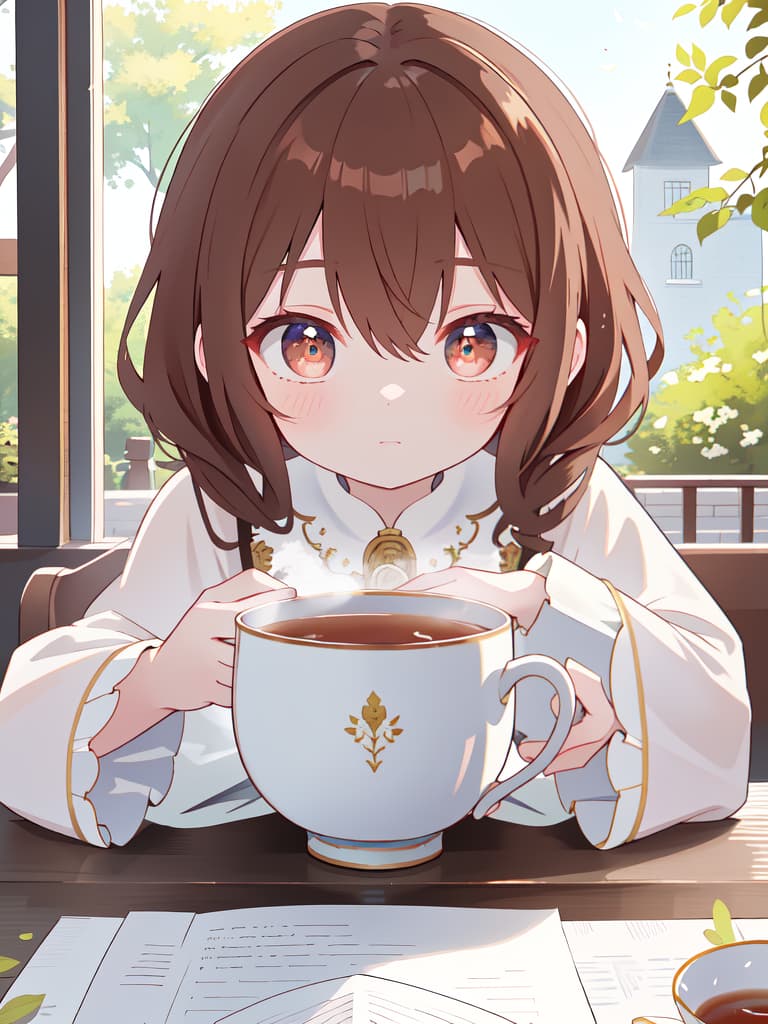  Sauce eyes, tea, long, brown hair, masterpiece, best quality,8k,ultra detailed,high resolution,an extremely delicate and beautiful,hyper detail