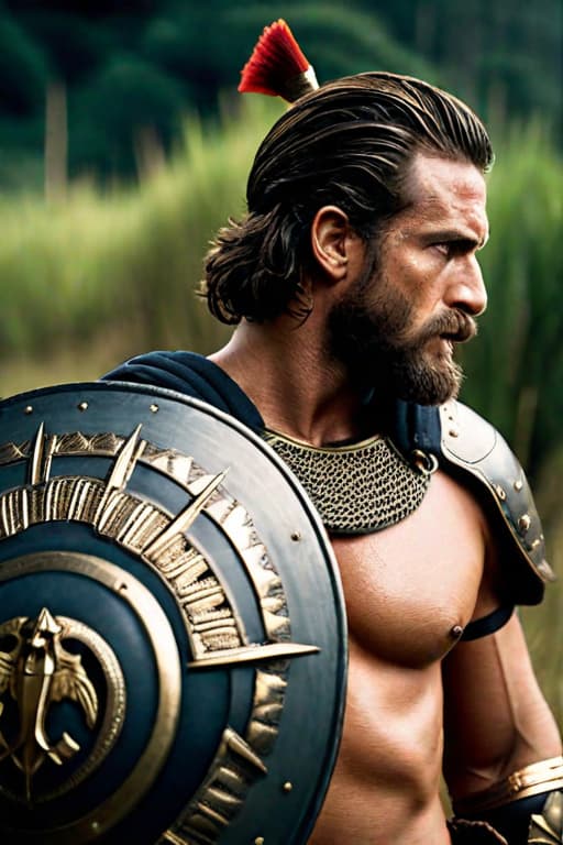  Side View of a Roman Warrior wearing a shield on his back,Overgrown,mystic,ethereal,darkness,muscular,spartan,more impressive beard,extreme detailed and ornamented armor,black armor,gold ornament, atmospheric haze,Film grain,cinematic film still,shallow depth of field,highly detailed,high budget,cinemascope,moody,epic,OverallDetail,2000s vintage RAW photo,photorealistic,candid camera,color graded cinematic,eye catchlights,atmospheric lighting,imperfections,natural,shallow dof,dynamic angle,full body,<lora:RMSDXL Darkness Cinema:0.8>,<lora:RMSDXL Enhance:0.8>,, high resolution,extreme detail hyperrealistic, full body, detailed clothing, highly detailed, cinematic lighting, stunningly beautiful, intricate, sharp focus, f/1. 8, 85mm, (centered image composition), (professionally color graded), ((bright soft diffused light)), volumetric fog, trending on instagram, trending on tumblr, HDR 4K, 8K