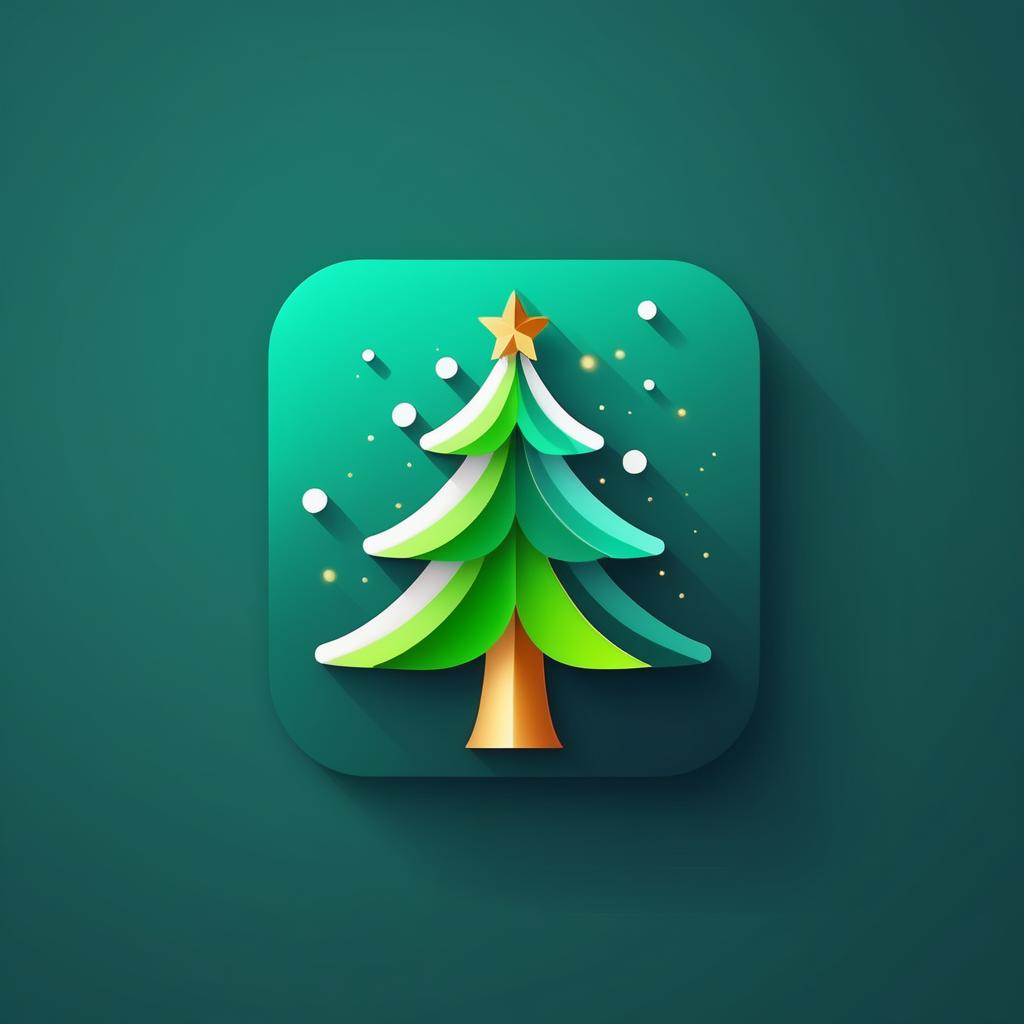  Logo, rounded edges square mobile app logo design, flat vector, minimalistic, icon of Christmas tree