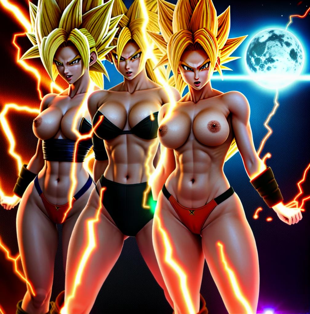  ((foto de cuerpo completo, pie plano, cuerpo recto)), ((laura {Super Super Saiyan mujer con grandes pechos})), ((lleva puesto son goku+Los disfraces de ella son extremadamente ajustados a su cuerpo.))