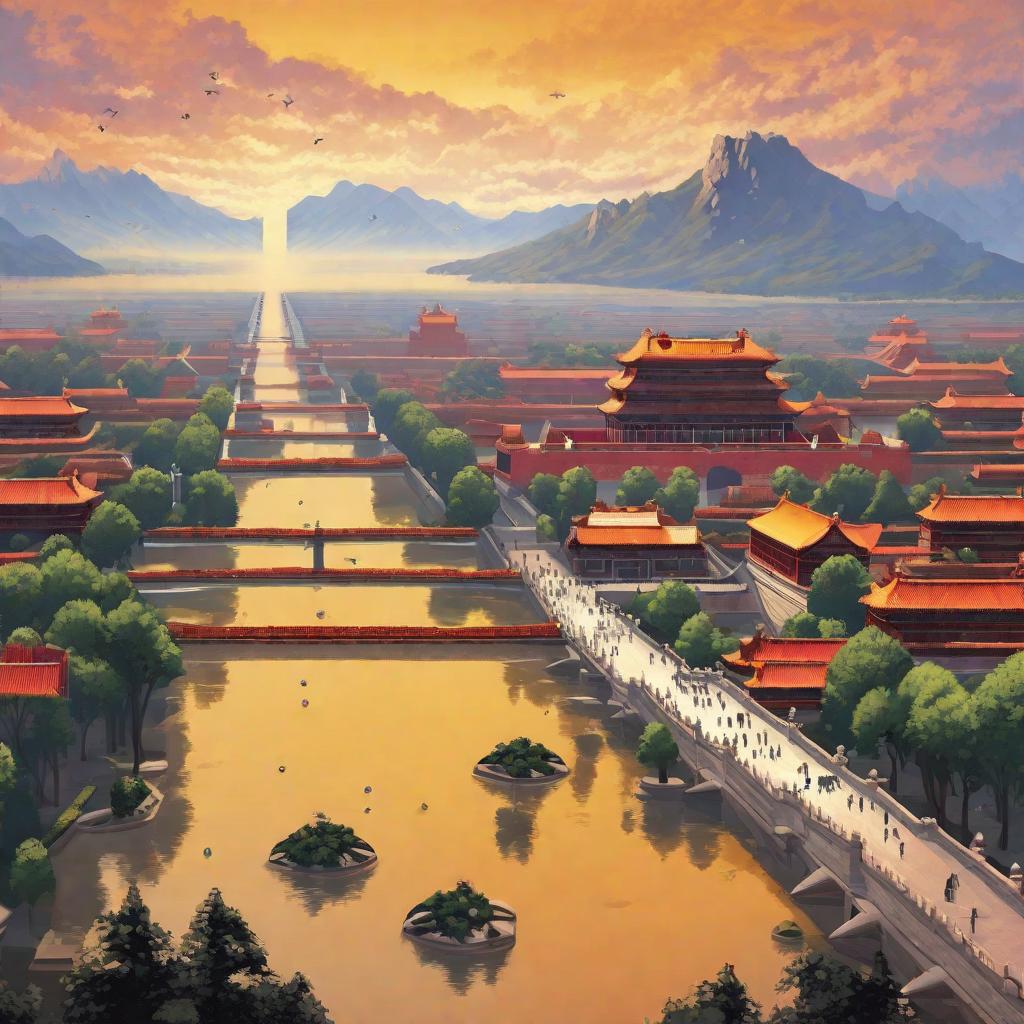  in style of 3D game, Beijing, a city of peace and calmness