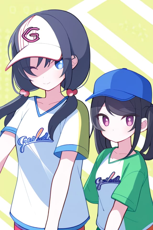  Half Twin Tail Beauty Girl, Baseball Shirt, Baseball Cap, Bright, Refreshing, Genki, Black Hair, Japanese Stylish Girls