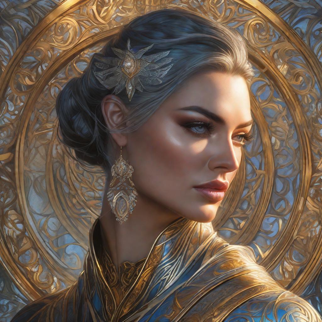  Beautiful and ا, realistic, portrait, art by donato giancola and greg rutkowski, realistic face, digital art, trending on artstation hyperrealistic, full body, detailed clothing, highly detailed, cinematic lighting, stunningly beautiful, intricate, sharp focus, f/1. 8, 85mm, (centered image composition), (professionally color graded), ((bright soft diffused light)), volumetric fog, trending on instagram, trending on tumblr, HDR 4K, 8K