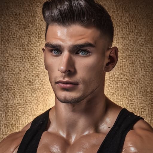 portrait+ style Russian queer fitness model brunette hunk dude face