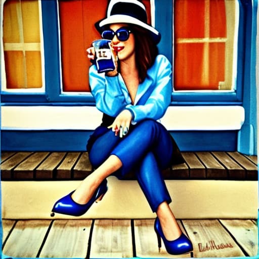  Blue heeled sitting with a beer