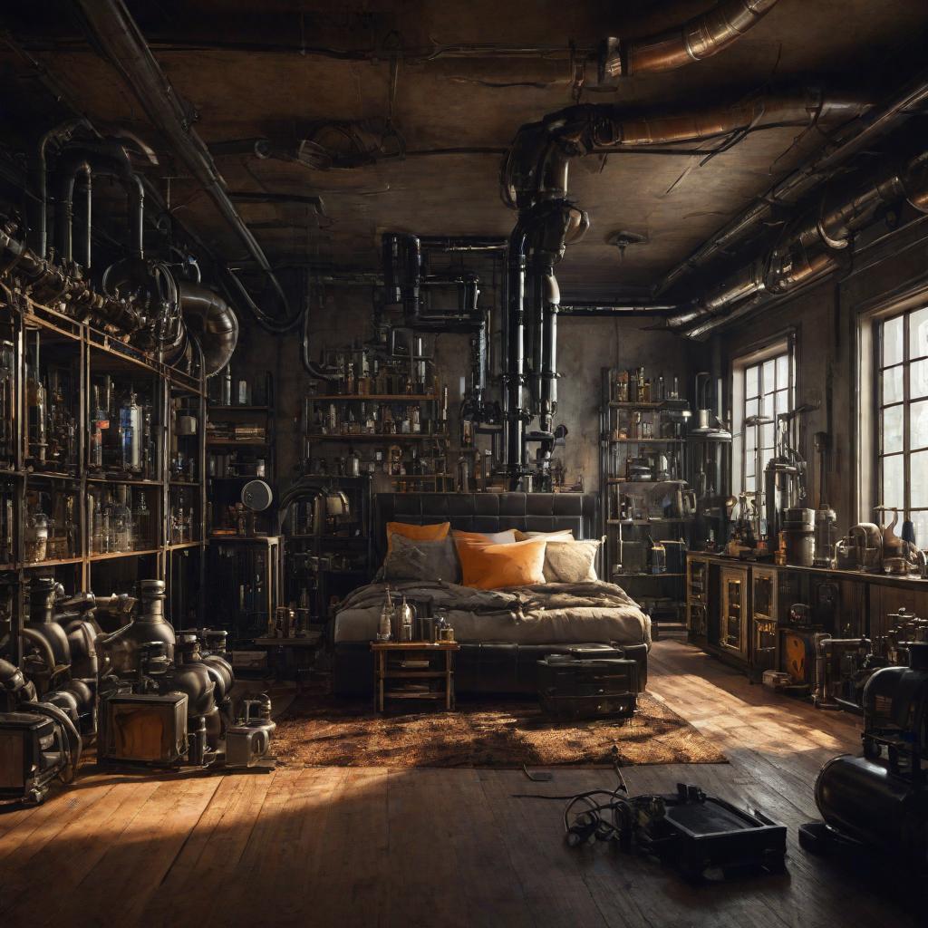  find room images, vivid illustrations, ferrofluid textures, room interior, hyperreality, pipes, flasks, greg hand, nabis, exclude presets in the foreground and in the middle of the room, contrasting textures, -ar 3:2, cute, hyper detail, full HD hyperrealistic, full body, detailed clothing, highly detailed, cinematic lighting, stunningly beautiful, intricate, sharp focus, f/1. 8, 85mm, (centered image composition), (professionally color graded), ((bright soft diffused light)), volumetric fog, trending on instagram, trending on tumblr, HDR 4K, 8K