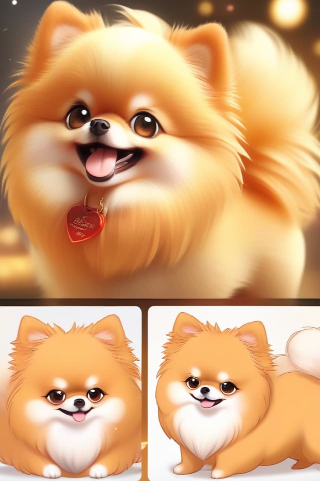  Masterpiece,{Text: ((Thank you ☆753))},((cute orange Pomeranian)),good mood,(💕),orange,(by Gintaro),high quality,8K